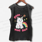 Unisex Cute Pink Cat Printed Washed Tank Top