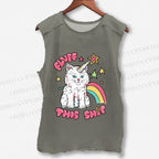 Unisex Cute Pink Cat Printed Washed Tank Top
