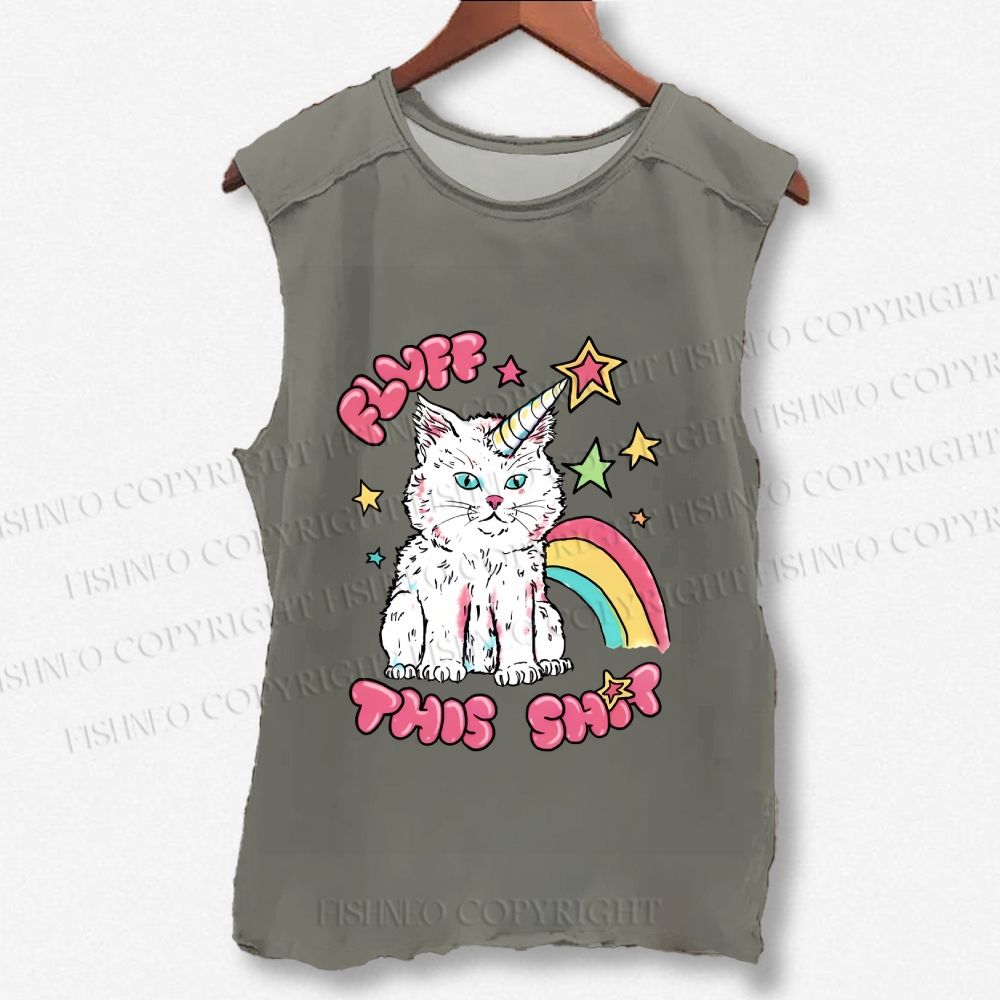 Unisex Cute Pink Cat Printed Washed Tank Top