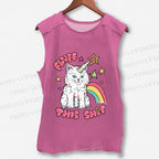 Unisex Cute Pink Cat Printed Washed Tank Top