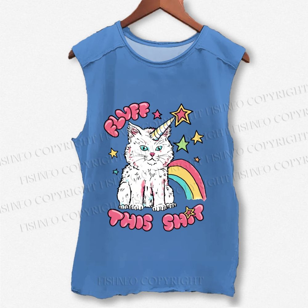 Unisex Cute Pink Cat Printed Washed Tank Top