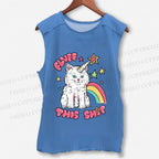 Unisex Cute Pink Cat Printed Washed Tank Top