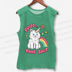 Unisex Cute Pink Cat Printed Washed Tank Top