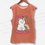 Unisex Cute Pink Cat Printed Washed Tank Top