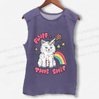 Unisex Cute Pink Cat Printed Washed Tank Top