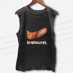 Unisex Cat Bread Bratwurst Printed Washed Tank Top