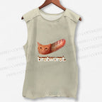 Unisex Cat Bread Bratwurst Printed Washed Tank Top