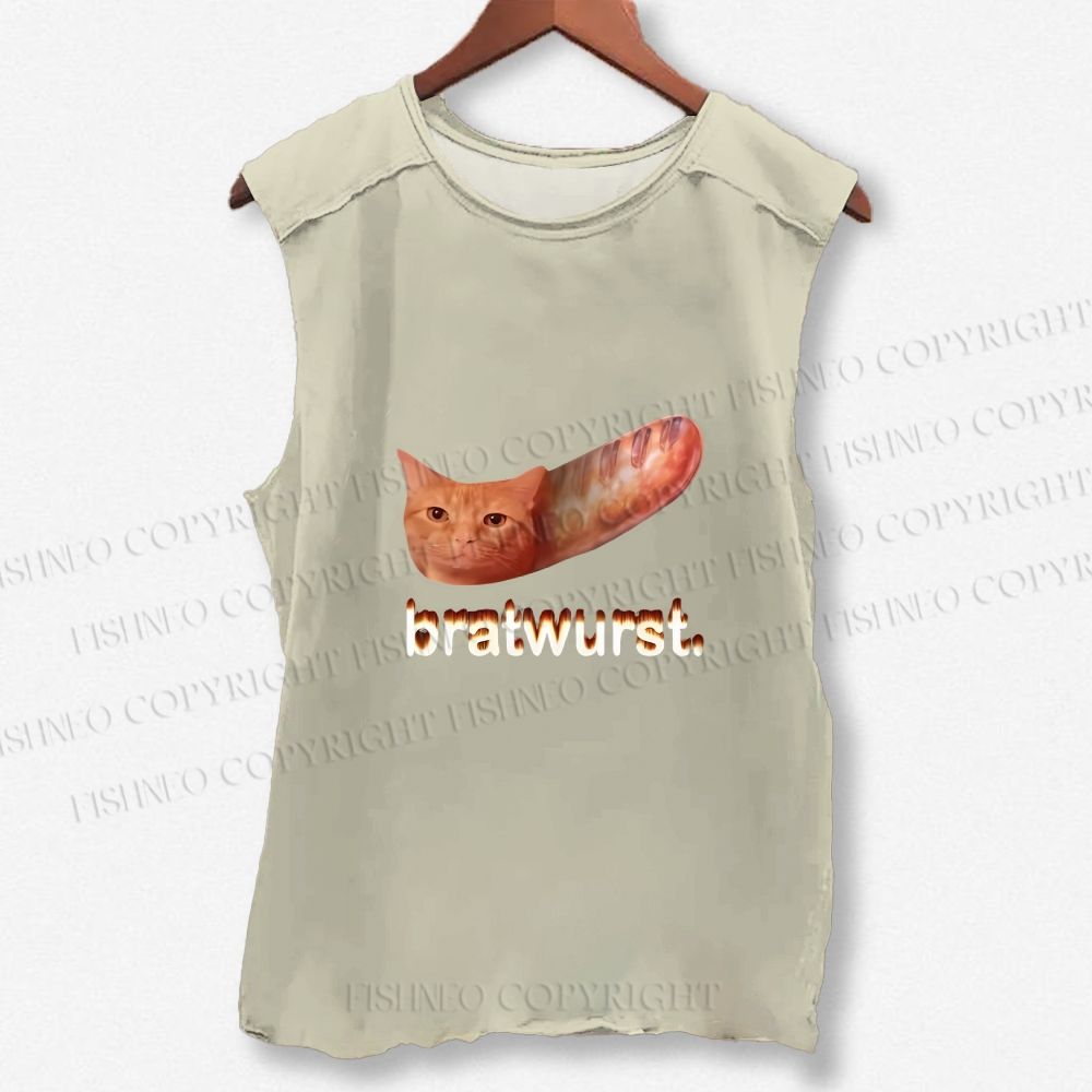 Unisex Cat Bread Bratwurst Printed Washed Tank Top