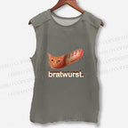 Unisex Cat Bread Bratwurst Printed Washed Tank Top