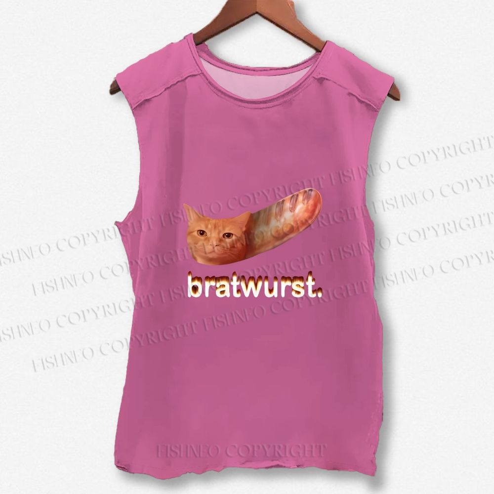 Unisex Cat Bread Bratwurst Printed Washed Tank Top