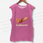 Unisex Cat Bread Bratwurst Printed Washed Tank Top