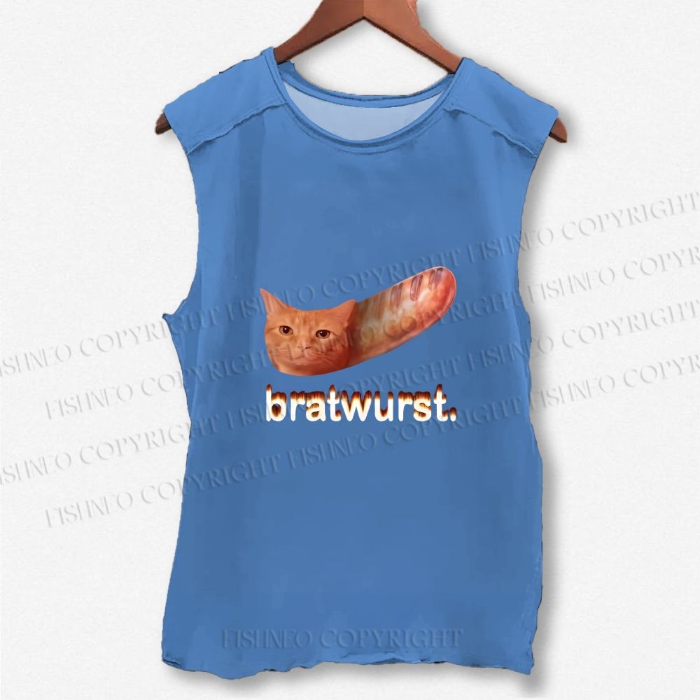 Unisex Cat Bread Bratwurst Printed Washed Tank Top