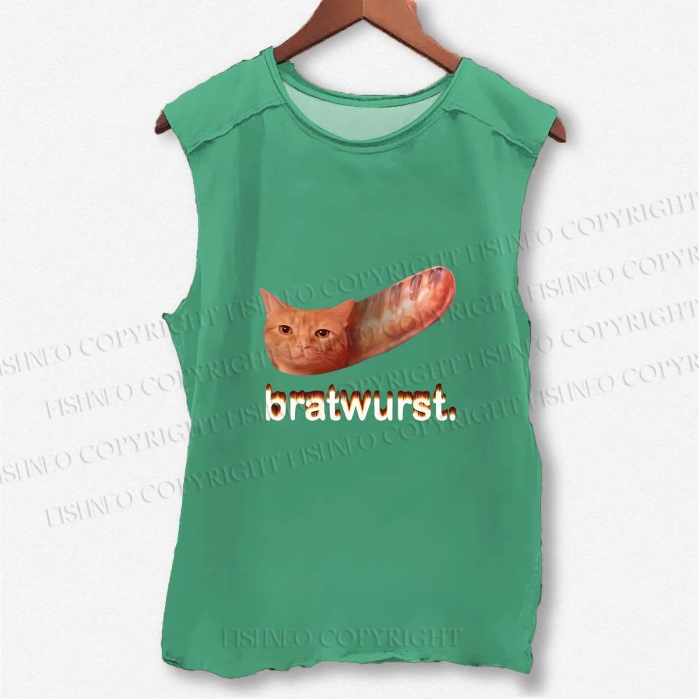 Unisex Cat Bread Bratwurst Printed Washed Tank Top