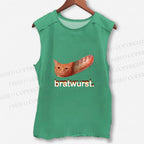 Unisex Cat Bread Bratwurst Printed Washed Tank Top