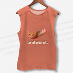 Unisex Cat Bread Bratwurst Printed Washed Tank Top