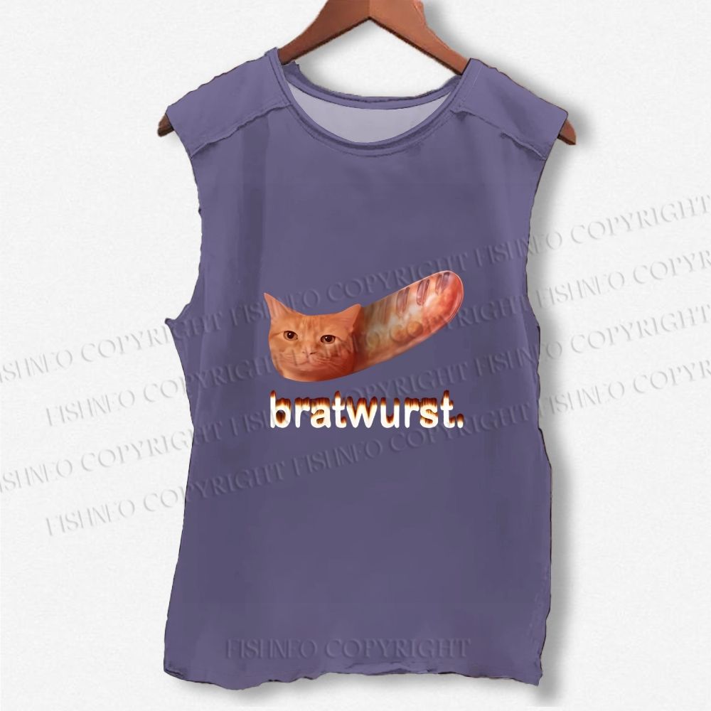 Unisex Cat Bread Bratwurst Printed Washed Tank Top