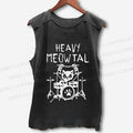 Unisex Heavy Meowtal Cat Printed Washed Tank Top