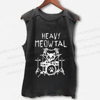 Unisex Heavy Meowtal Cat Printed Washed Tank Top