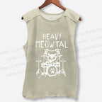 Unisex Heavy Meowtal Cat Printed Washed Tank Top