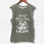 Unisex Heavy Meowtal Cat Printed Washed Tank Top