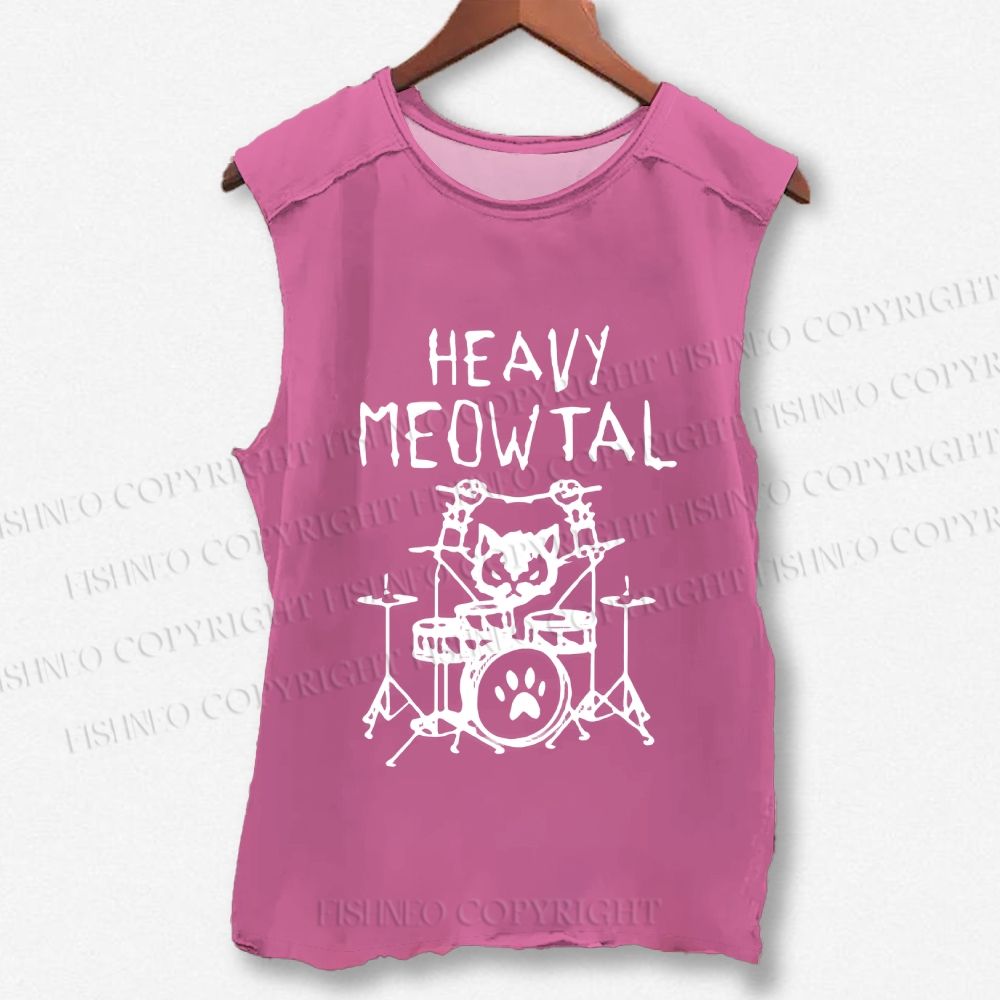 Unisex Heavy Meowtal Cat Printed Washed Tank Top