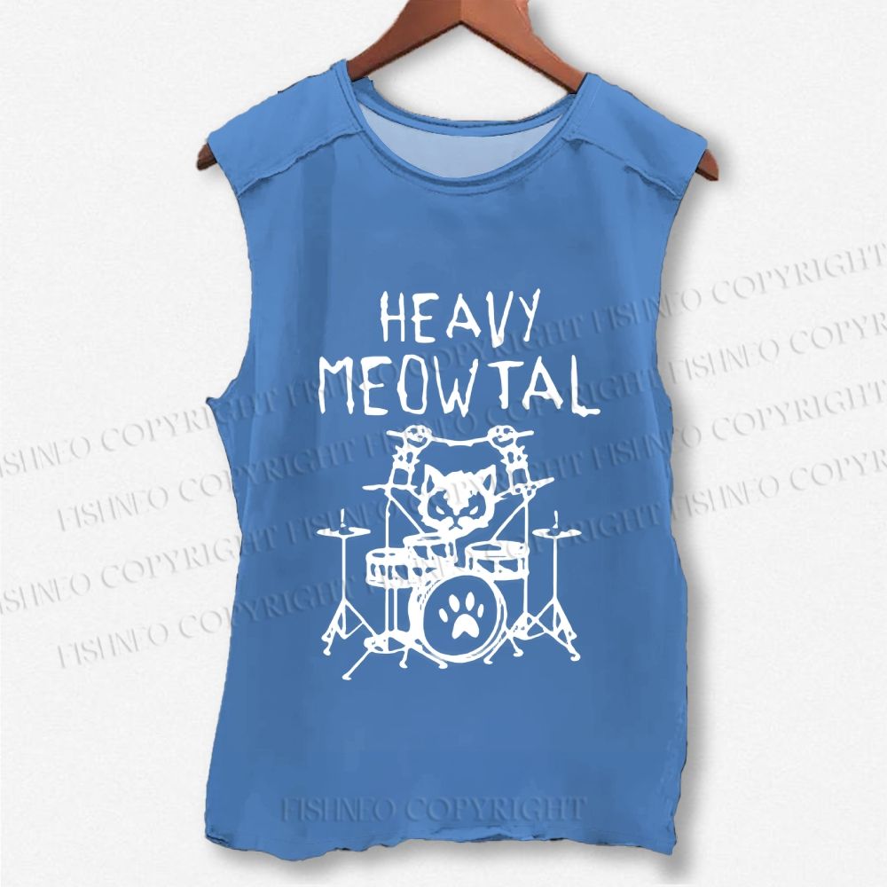 Unisex Heavy Meowtal Cat Printed Washed Tank Top
