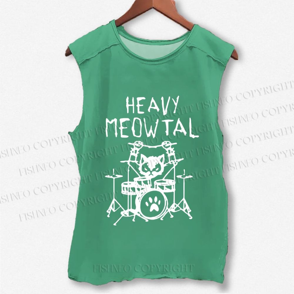 Unisex Heavy Meowtal Cat Printed Washed Tank Top