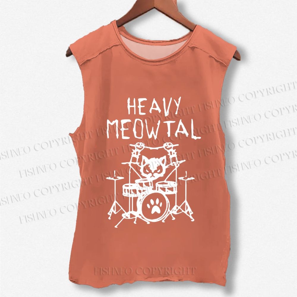 Unisex Heavy Meowtal Cat Printed Washed Tank Top