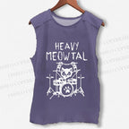 Unisex Heavy Meowtal Cat Printed Washed Tank Top