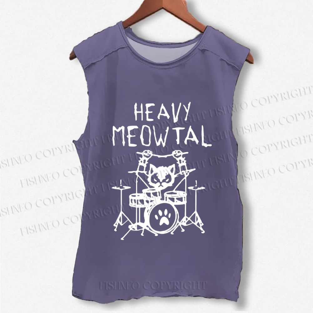 Unisex Heavy Meowtal Cat Printed Washed Tank Top