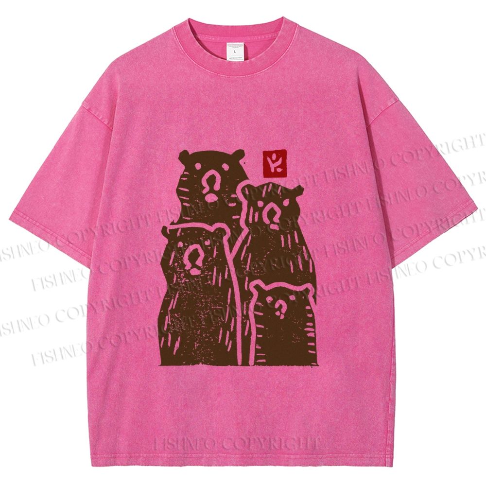 Unisex Vintage Bear Printed Washed Tee