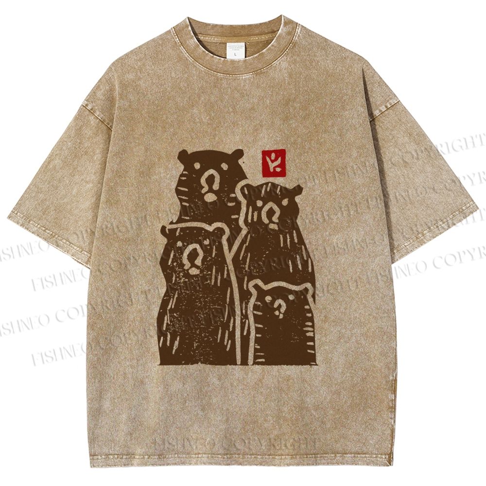 Unisex Vintage Bear Printed Washed Tee