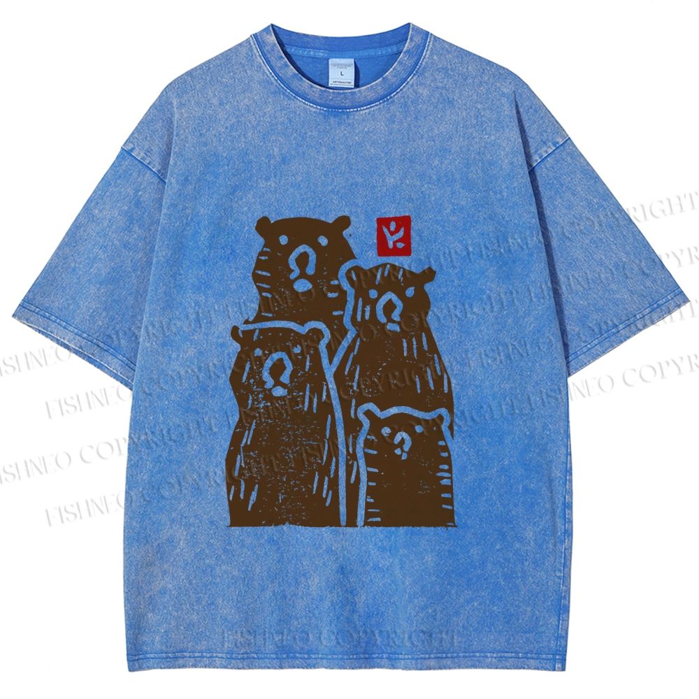 Unisex Vintage Bear Printed Washed Tee