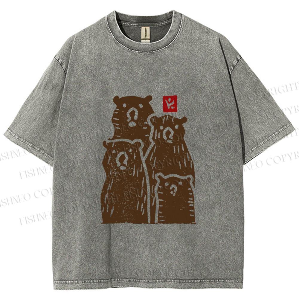 Unisex Vintage Bear Printed Washed Tee