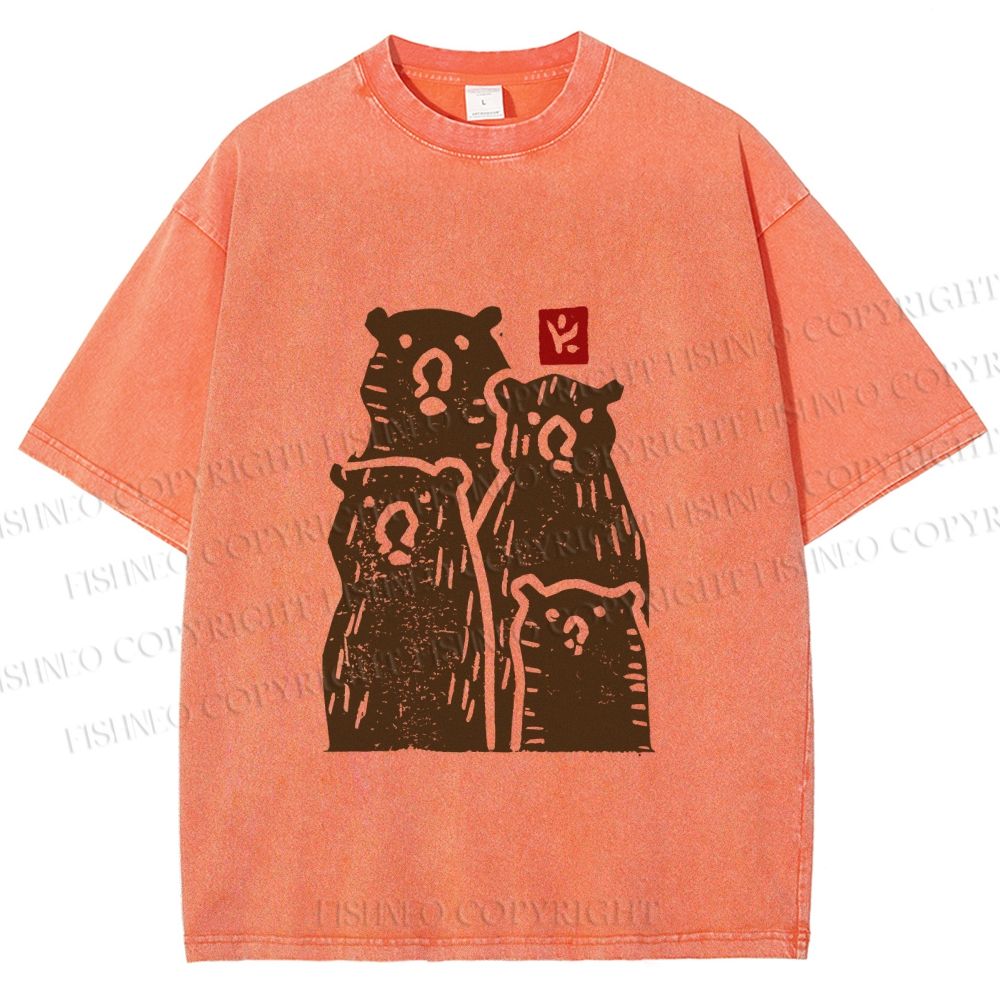 Unisex Vintage Bear Printed Washed Tee