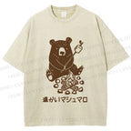 Unisex Toasted Marshmallow Bear Printed Washed Tee