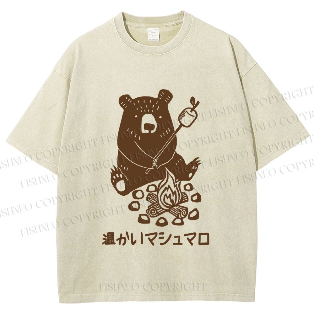 Unisex Toasted Marshmallow Bear Printed Washed Tee