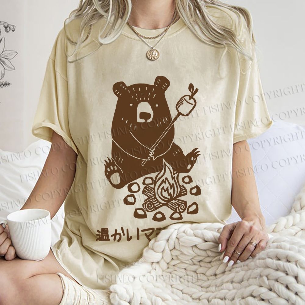 Unisex Toasted Marshmallow Bear Printed Washed Tee