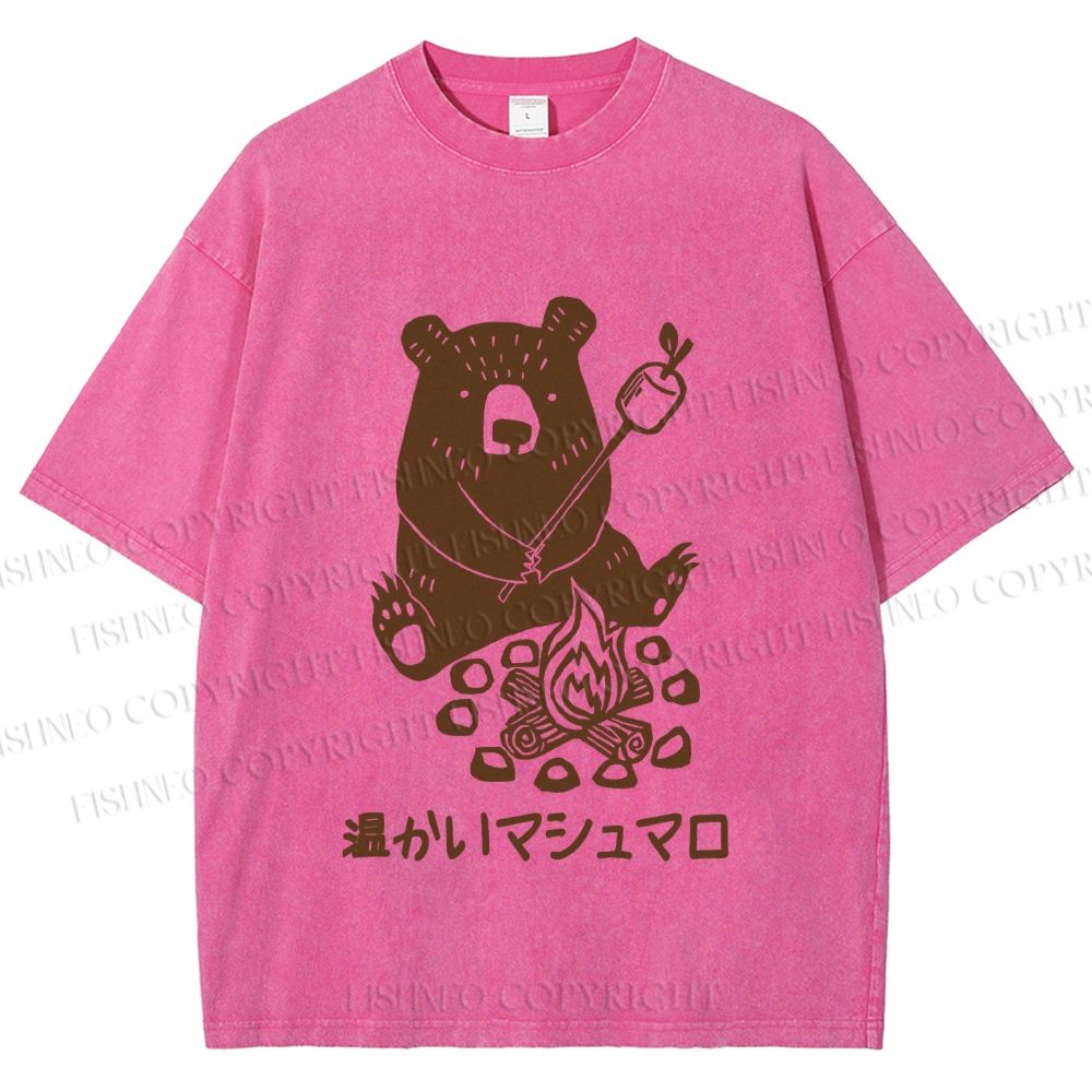 Unisex Toasted Marshmallow Bear Printed Washed Tee
