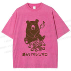 Unisex Toasted Marshmallow Bear Printed Washed Tee