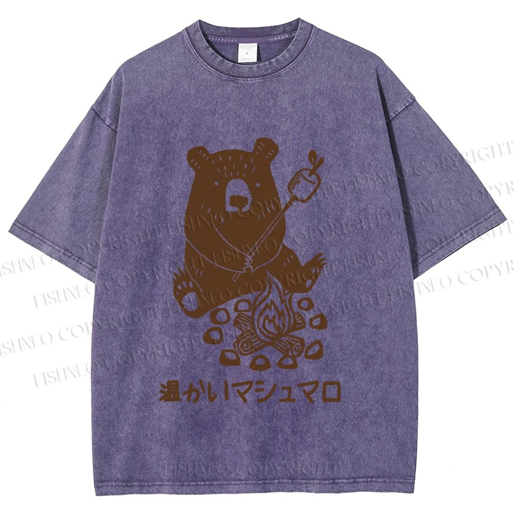Unisex Toasted Marshmallow Bear Printed Washed Tee
