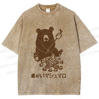 Unisex Toasted Marshmallow Bear Printed Washed Tee