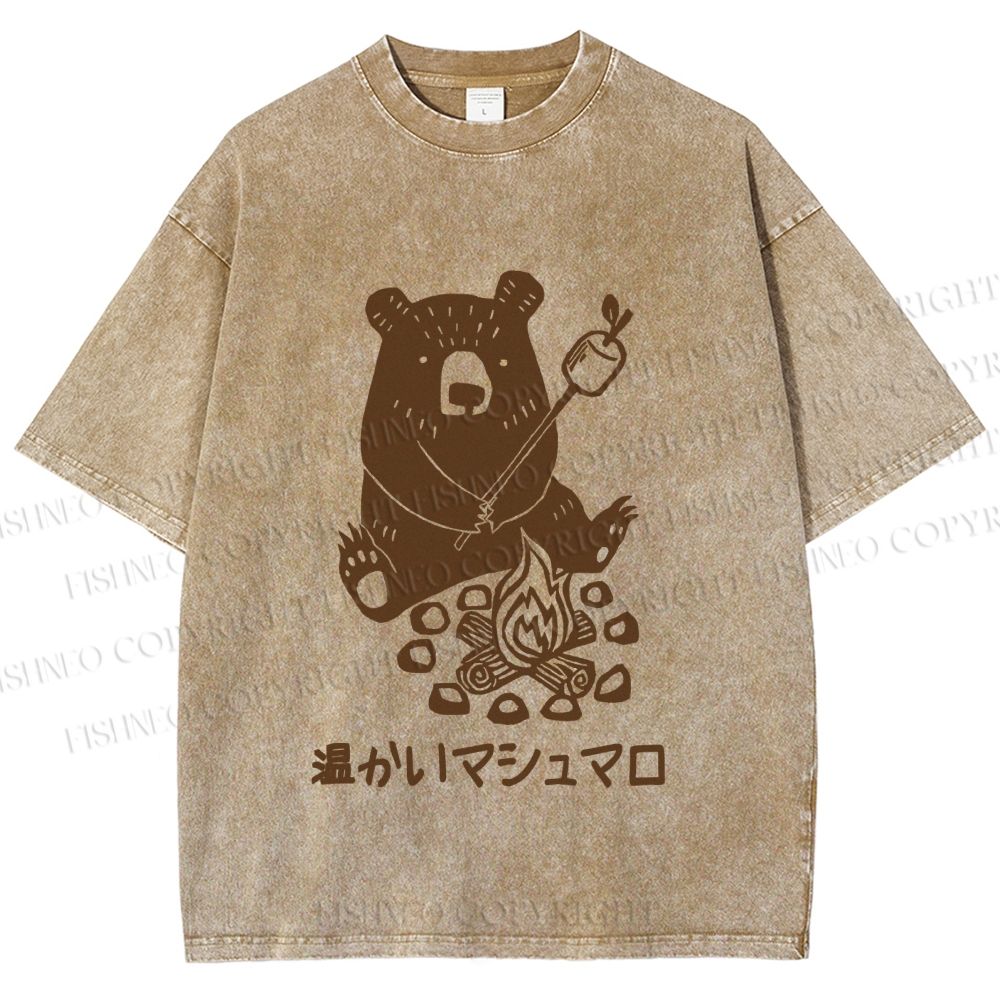 Unisex Toasted Marshmallow Bear Printed Washed Tee
