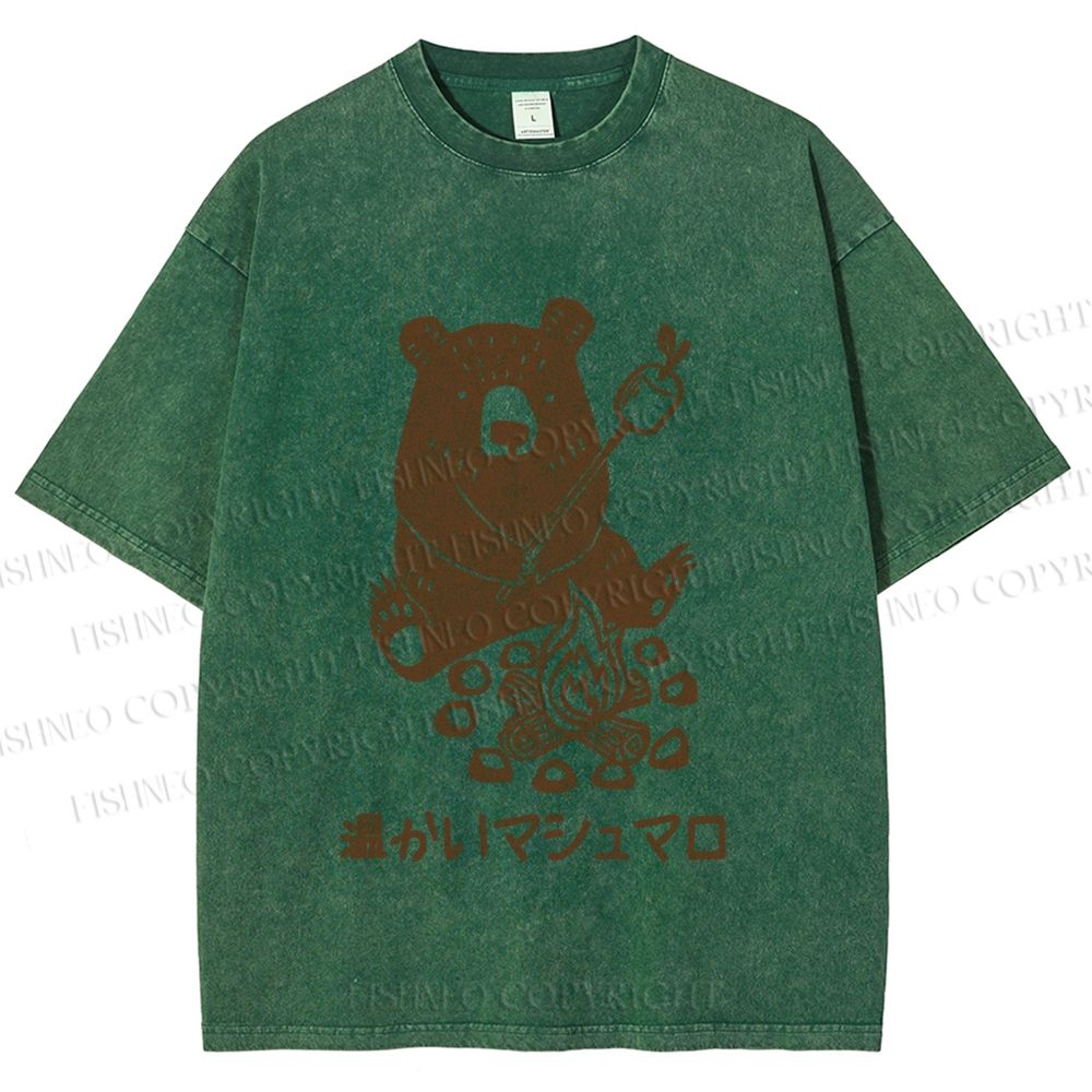 Unisex Toasted Marshmallow Bear Printed Washed Tee