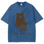 Unisex Toasted Marshmallow Bear Printed Washed Tee