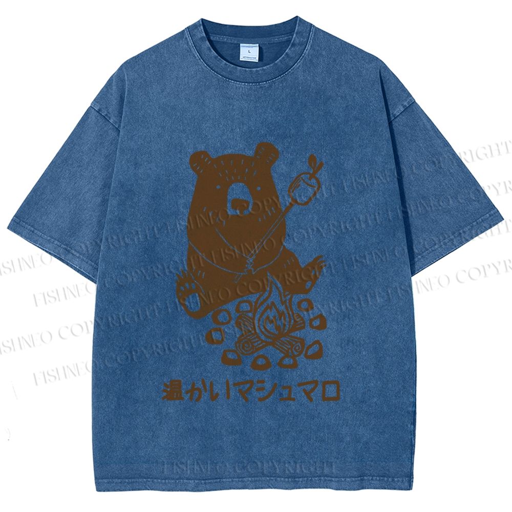 Unisex Toasted Marshmallow Bear Printed Washed Tee