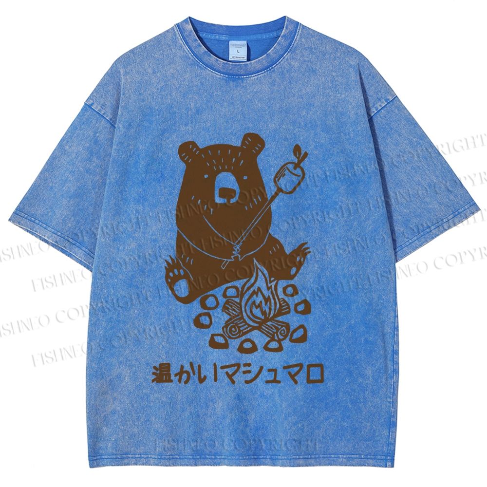 Unisex Toasted Marshmallow Bear Printed Washed Tee
