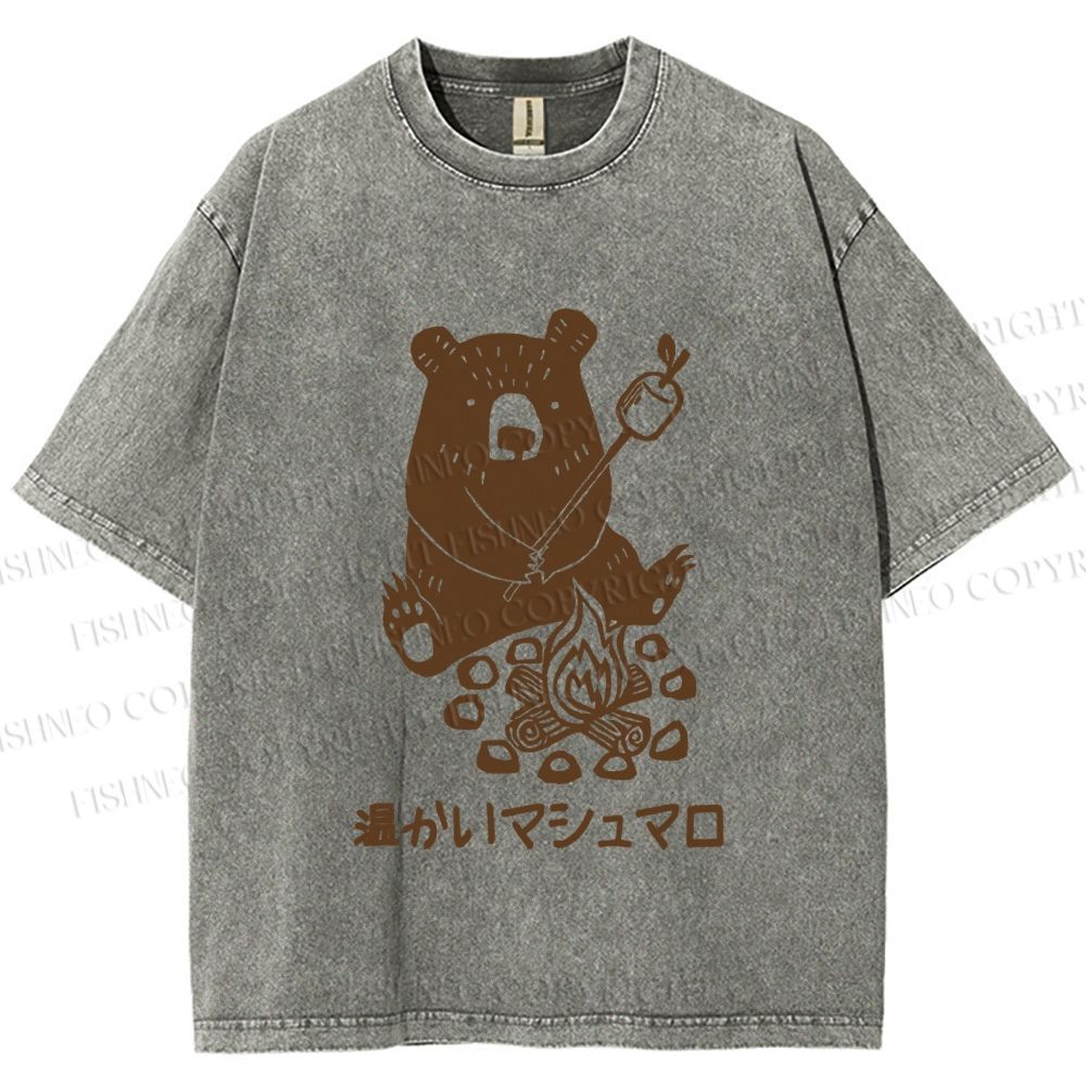 Unisex Toasted Marshmallow Bear Printed Washed Tee