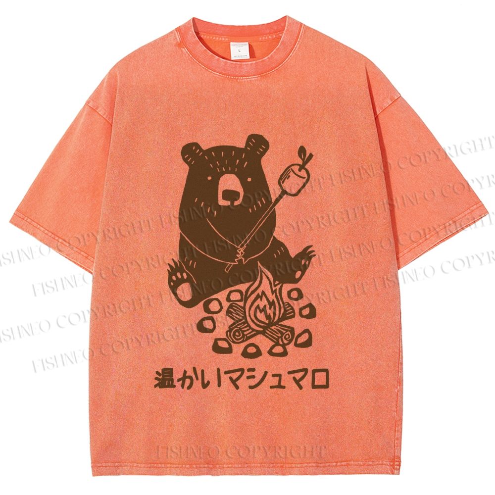 Unisex Toasted Marshmallow Bear Printed Washed Tee