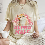 Unisex Alpha Male Cat Meme Printed Washed Tee